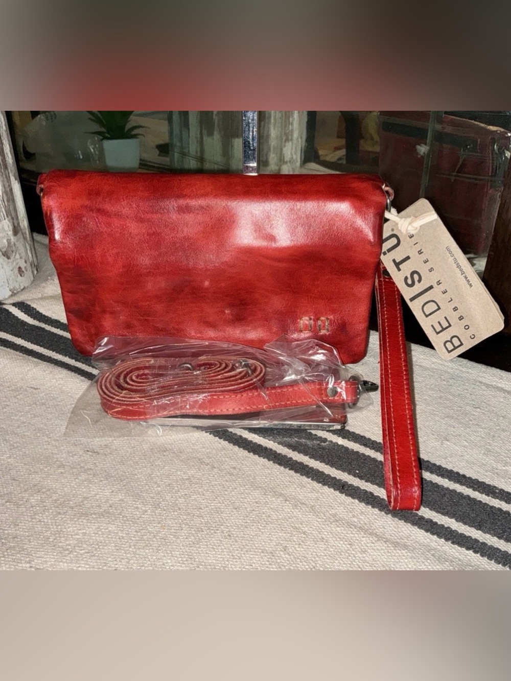 NWT Bed Stu Leather Cadence Wallet Wristlet Crossbody Bag Red Rustic MSRP $179